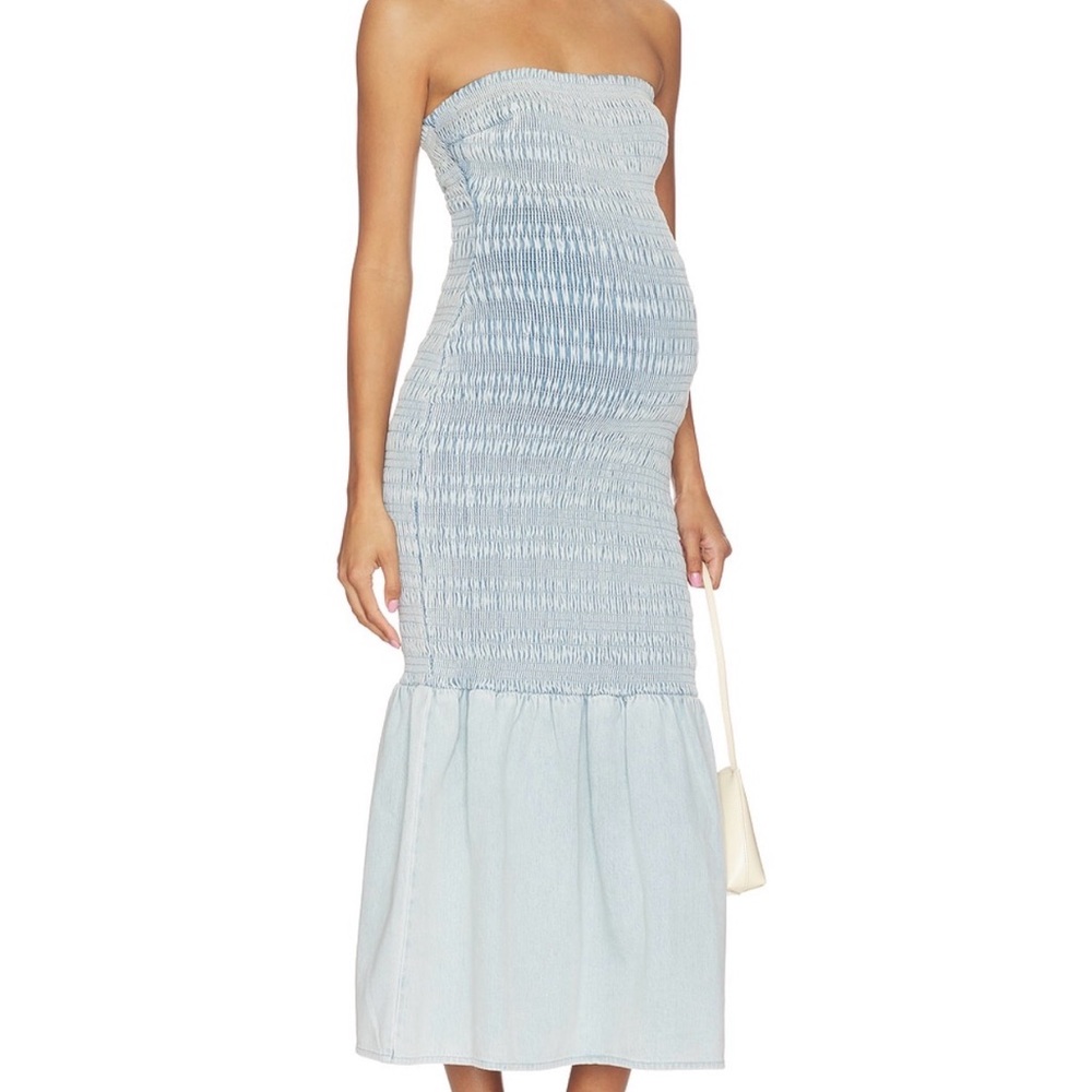 Strapless Smocked Light Blue Maxi Dress